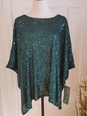MSK Sequinned Round Neck Short Sleeve Blouse